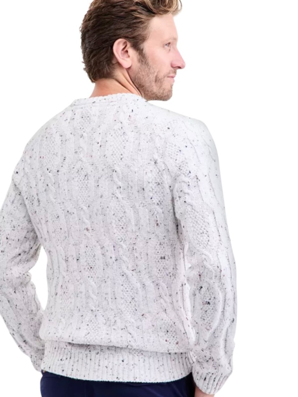 Men's Donegal Cable-Knit Crewneck Sweater, Winter Ivory Size XL - NWT - Picture 3 of 4